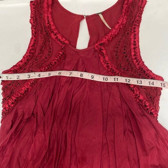 New w/out tags Free People Rose Red Beaded Dress flutter trim XS - Picture 15 of 16